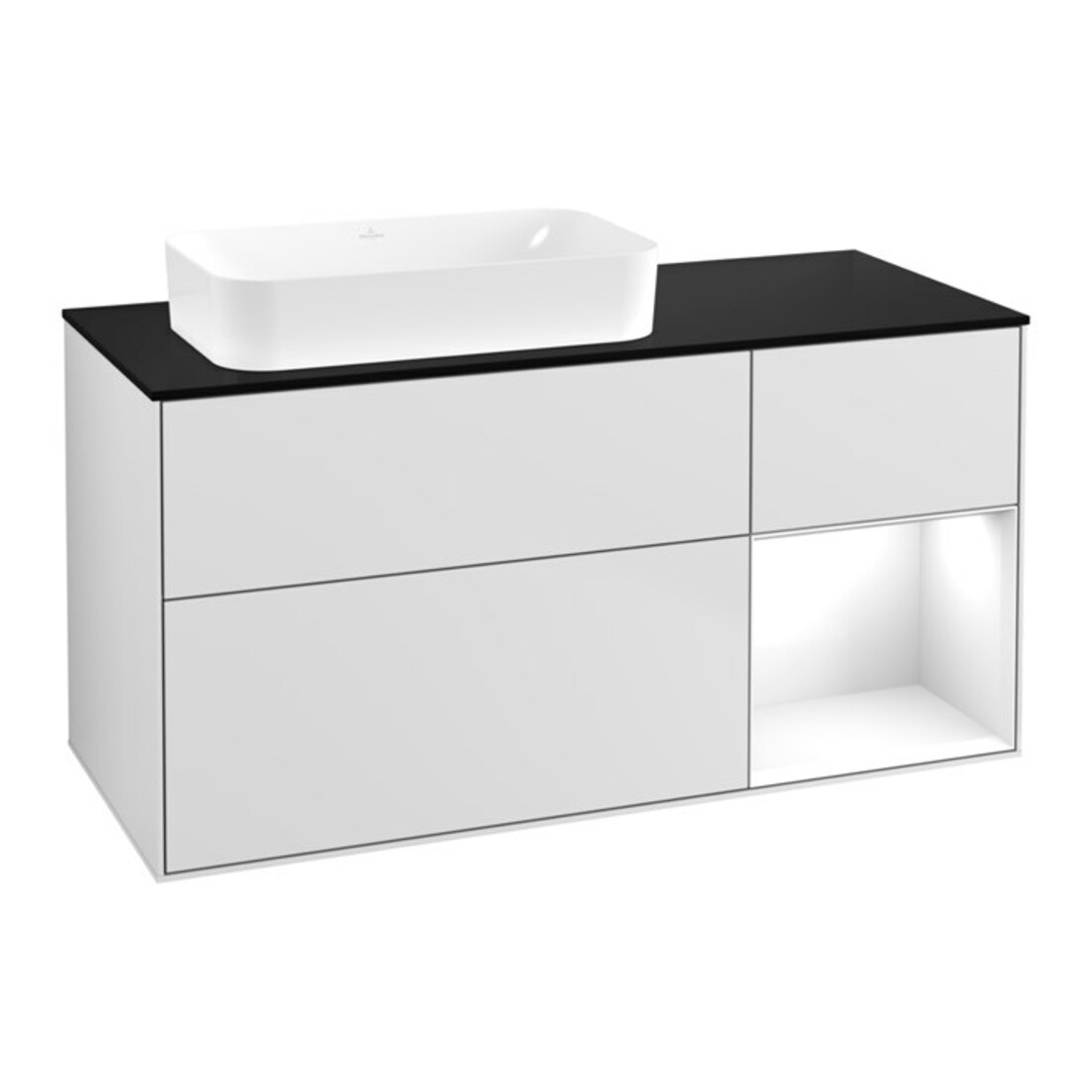 V&B Meuble sous-lavabo Finion 120x60 cm, éclairage mural, laqué blanc, blanc avec laque