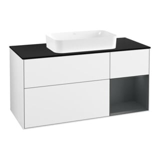 V&B Meuble sous-lavabo Finion 120x60 cm, éclairage mural, laqué blanc brillant