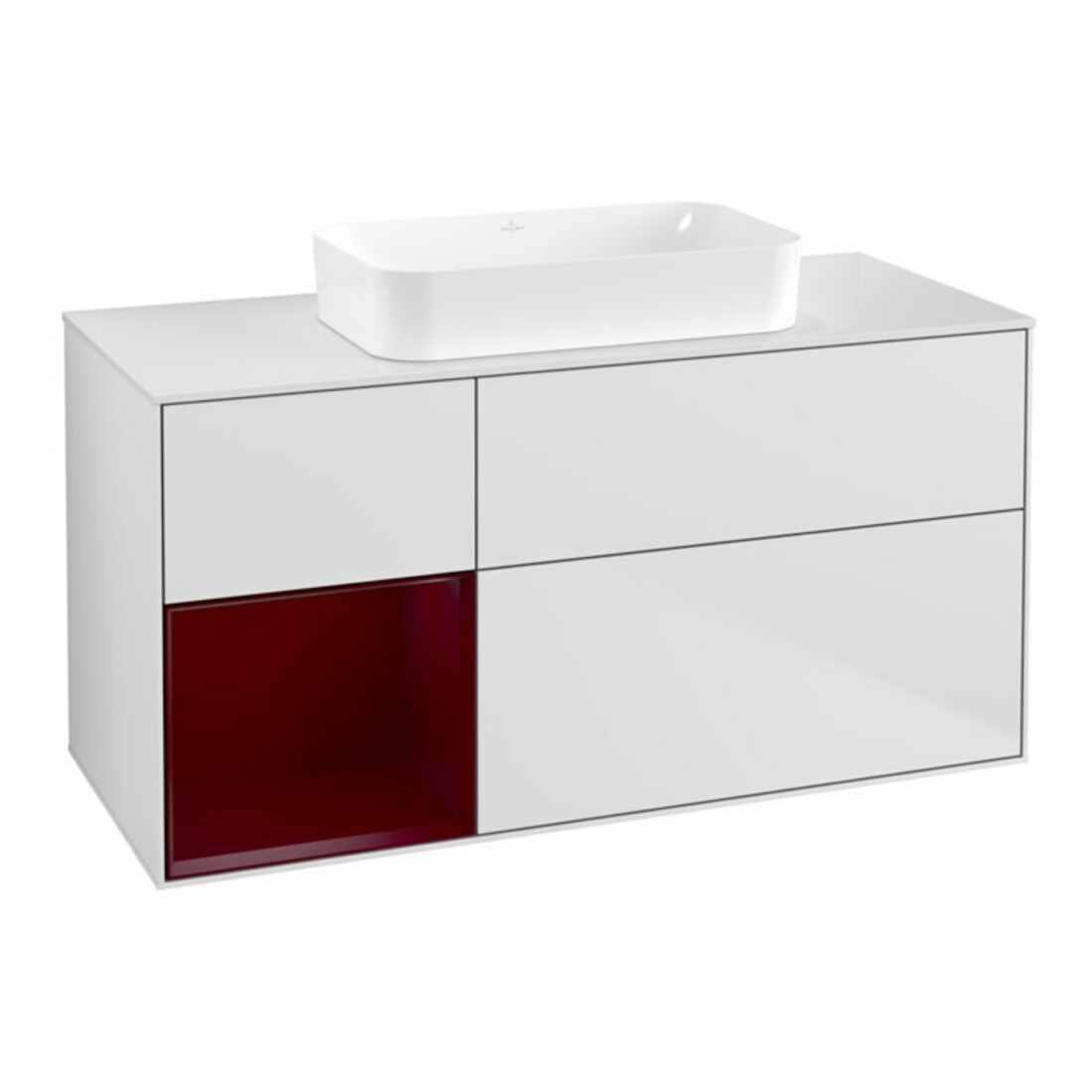V&B Meuble sous lavabo Finion 120x60 cm, éclairage mural, laque blanche mat