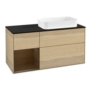 V&B Meuble sous-lavabo Finion 120x60 cm, éclairage mural, placage chêne, rég. gauche