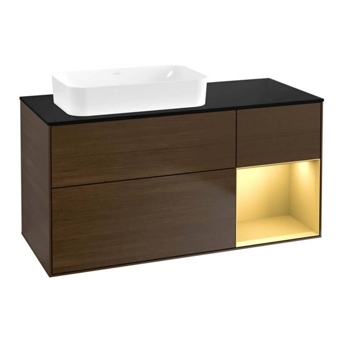 V&B Meuble sous lavabo Finion 120x60 cm, éclairage mural, placage noyer