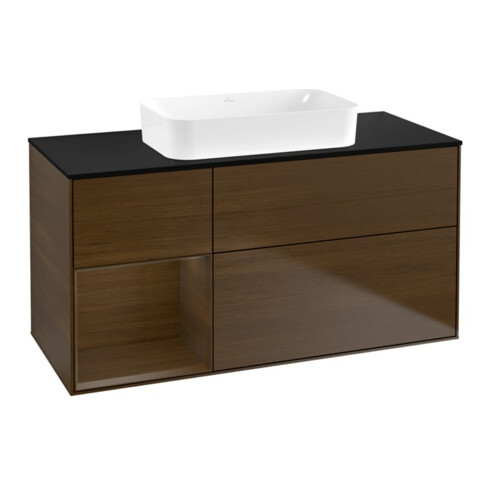 V&B Meuble sous lavabo Finion 120x60 cm, éclairage mural, placage noyer