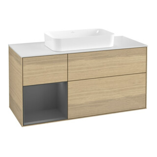 V&B Meuble sous lavabo Finion 120x60 cm, éclairage mural, rég. anthracite, placage chêne