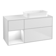 V&B Meuble sous-lavabo Finion 120x60 cm, éclairage mural, rég. gauche, blanc laqué