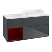 V&B Meuble sous-lavabo Finion 120x60 cm, éclairage mural, rég. gauche, bleu moyen, laqué