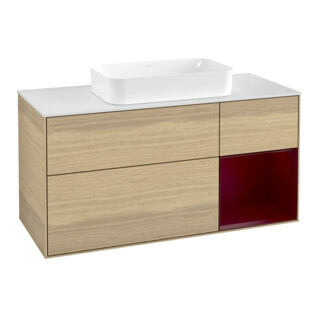 V&B Meuble sous lavabo Finion 120x60 cm, éclairage mural, tiroir droit Peony, placage chêne