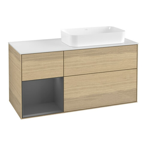 V&B Meuble sous-lavabo Finion 120x60 cm, étagère gauche Anthracite m, placage chêne