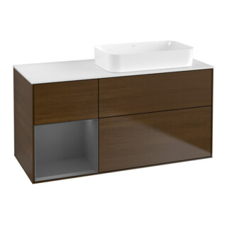 V&B Meuble sous-lavabo Finion 120x60 cm, étagère gauche, anthracite m, placage noyer