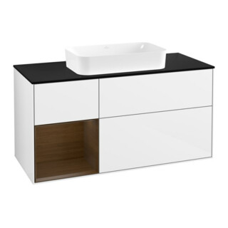V&B Meuble sous lavabo Finion 120x60 cm, étagère gauche, blanc brillant Lac