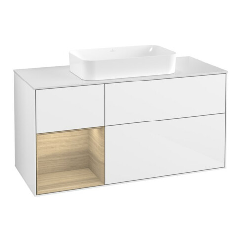 V&B Meuble sous lavabo Finion 120x60 cm, étagère gauche, blanc brillant laqué