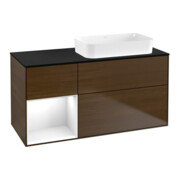 V&B Meuble sous-lavabo Finion 120x60 cm, étagère gauche, blanc brillant, placage noyer