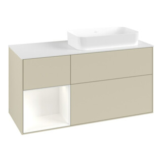 V&B Meuble sous lavabo Finion 120x60 cm, étagère gauche blanc mat avec laque, gris moyen avec laque