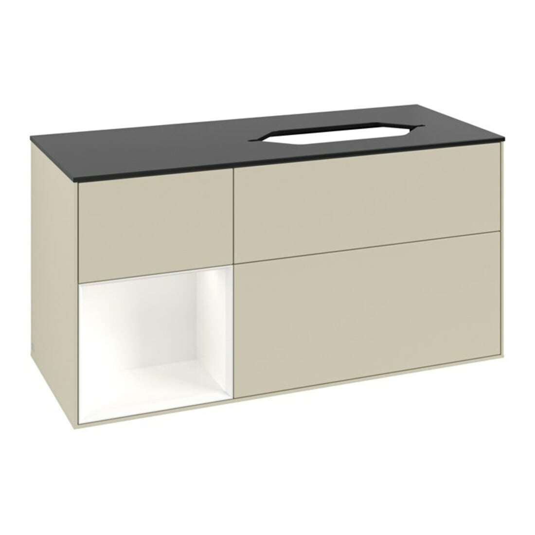 V&B Meuble sous lavabo Finion 120x60 cm, étagère gauche blanc mat avec laque, gris moyen avec laque