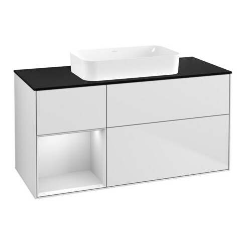 V&B Meuble sous lavabo Finion 120x60 cm, étagère gauche blanc mat laqué, blanc mat laqué