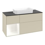 V&B Meuble sous lavabo Finion 120x60 cm, étagère gauche, blanc mat laqué, gris moyen laqué-3