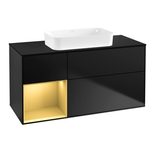 V&B Meuble sous lavabo Finion 120x60 cm, étagère gauche, bleu laqué m