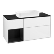 V&B Meuble sous lavabo Finion 120x60 cm, étagère gauche bleu mat, blanc brillant
