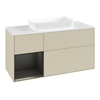 V&B Meuble sous lavabo Finion 120x60 cm, étagère gauche, bleu mat, gris mat