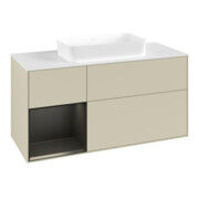 V&B Meuble sous lavabo Finion 120x60 cm, étagère gauche, bleu mat, gris mat