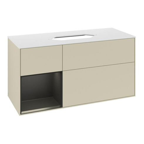 V&B Meuble sous lavabo Finion 120x60 cm, étagère gauche, bleu mat, gris mat