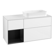 V&B Meuble sous lavabo Finion 120x60 cm, étagère gauche bleu mat, laque blanc brillant
