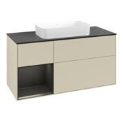 V&B Meuble sous lavabo Finion 120x60 cm, étagère gauche, bleu mat laqué, gris mat laqué