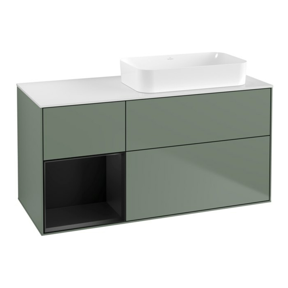 V&B Meuble sous lavabo Finion 120x60 cm, étagère gauche bleu mat laqué, huile mat laqué