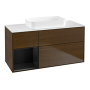 V&B Meuble sous lavabo Finion 120x60 cm, étagère gauche bleu mat, placage noyer