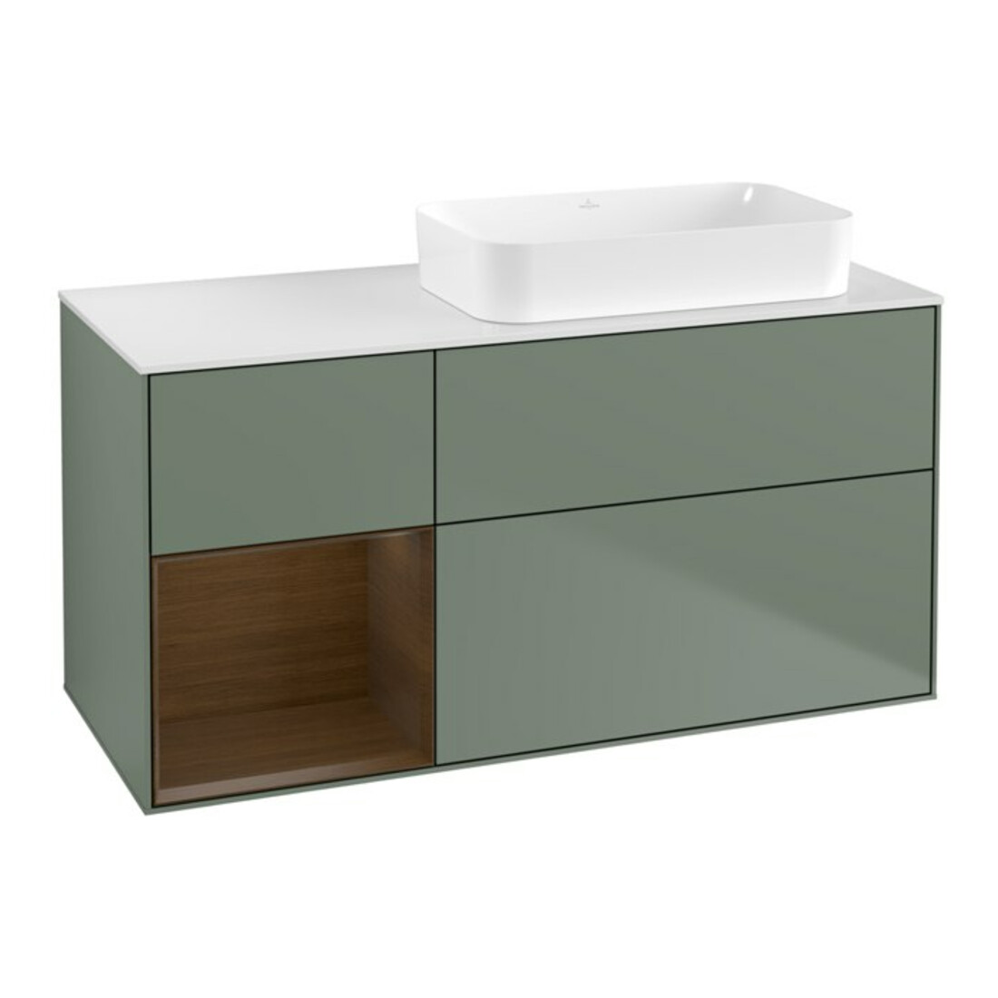 V&B Meuble sous lavabo Finion 120x60 cm, étagère gauche, chêne huilé mat, laqué