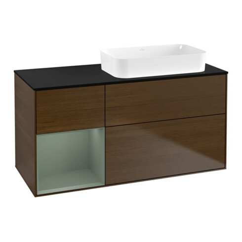 V&B Meuble sous lavabo Finion 120x60 cm, étagère gauche, chêne huilé, placage noyer