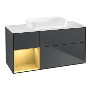 V&B Meuble sous lavabo Finion 120x60 cm, étagère gauche, gris mat, avec lavabo en céramique