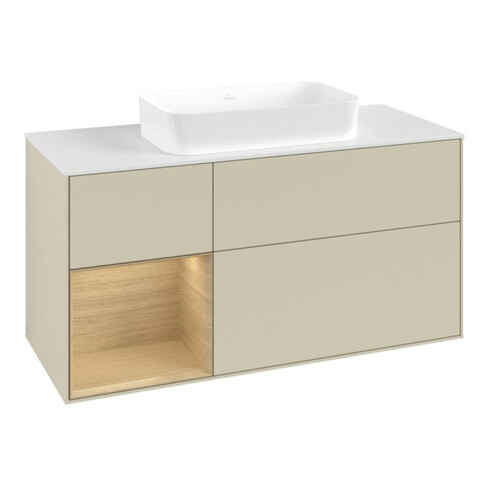 V&B Meuble sous lavabo Finion 120x60 cm, étagère gauche, gris mat laqué