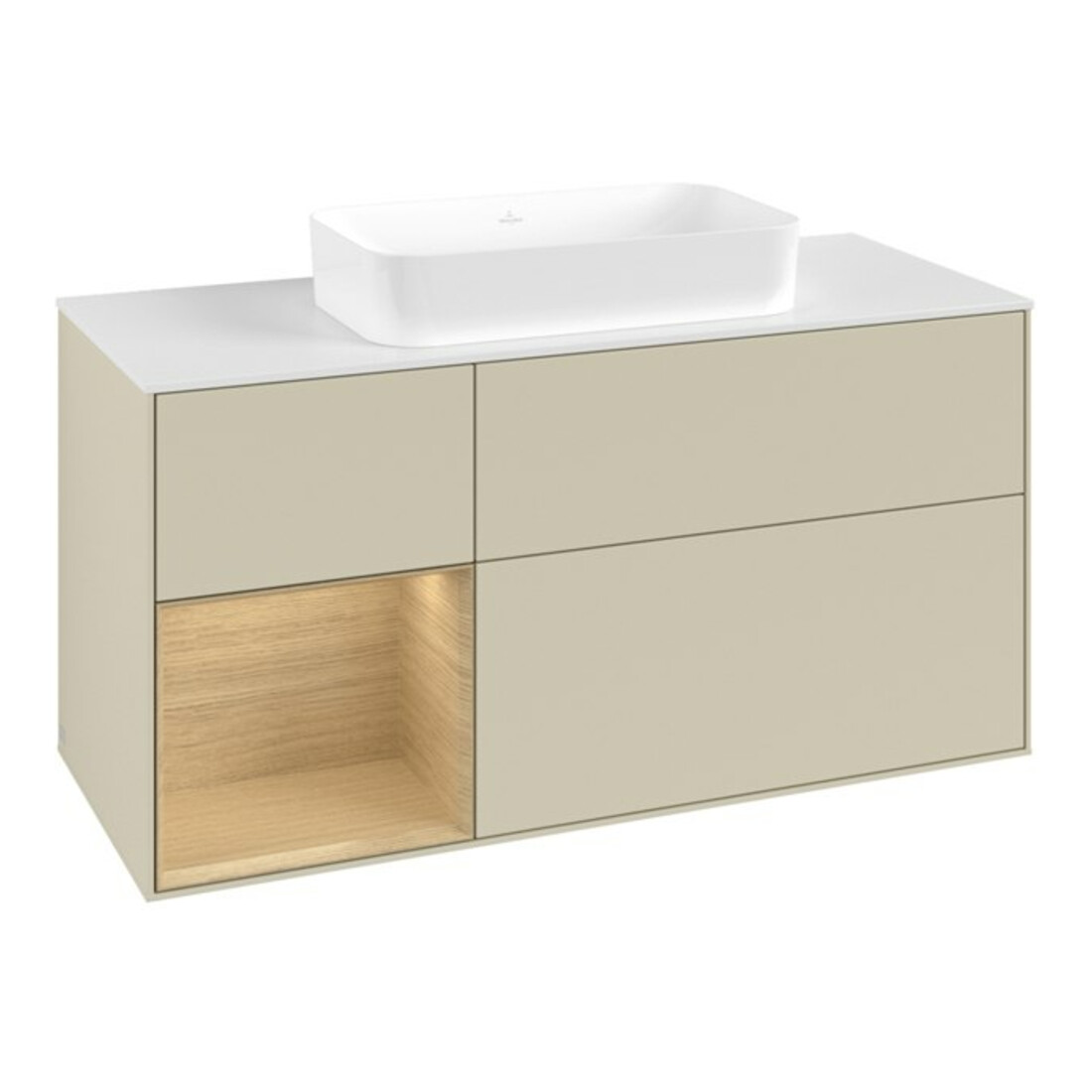 V&B Meuble sous lavabo Finion 120x60 cm, étagère gauche, gris mat laqué
