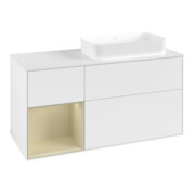V&B Meuble sous lavabo Finion 120x60 cm, étagère gauche, gris mat laqué, blanc laqué