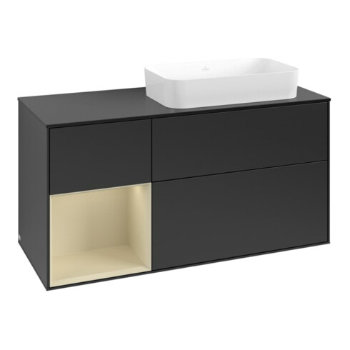 V&B Meuble sous lavabo Finion 120x60 cm, étagère gauche, gris mat laqué, bleu mat laqué