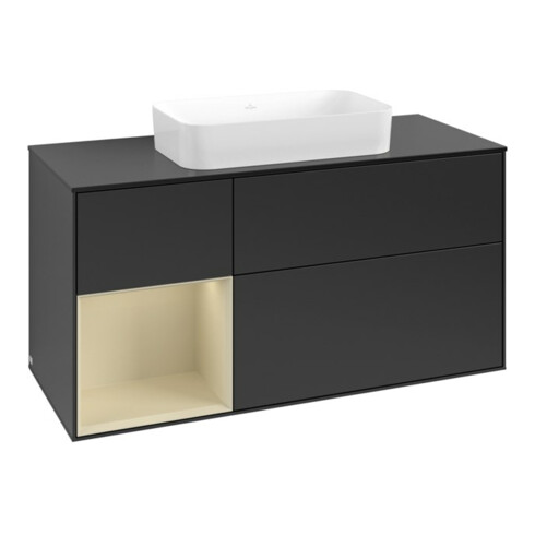 V&B Meuble sous lavabo Finion 120x60 cm, étagère gauche, gris mat laqué, bleu mat laqué