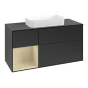 V&B Meuble sous lavabo Finion 120x60 cm, étagère gauche, gris mat laqué, bleu mat laqué