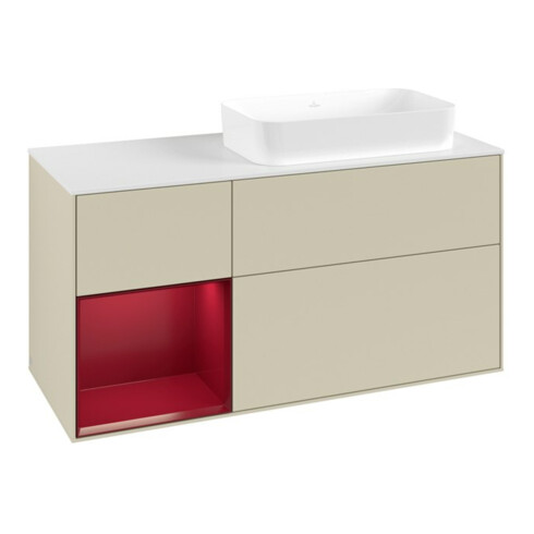 V&B Meuble sous-lavabo Finion 120x60 cm, étagère gauche, gris moyen laqué