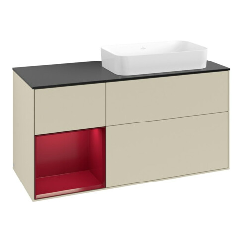 V&B Meuble sous lavabo Finion 120x60 cm, étagère gauche, gris moyen laqué