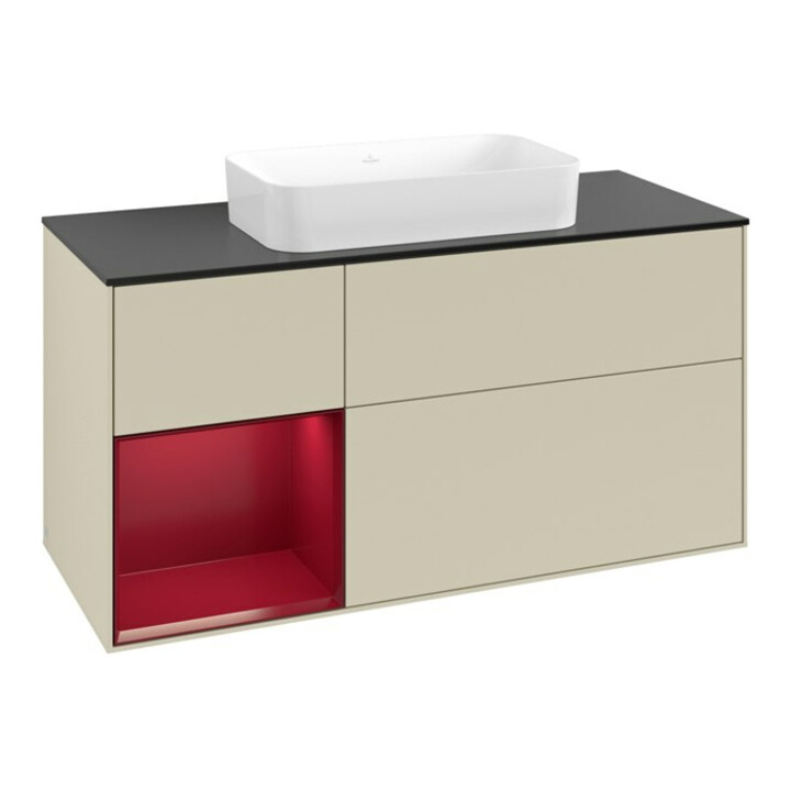 V&B Meuble sous lavabo Finion 120x60 cm, étagère gauche, gris moyen laqué