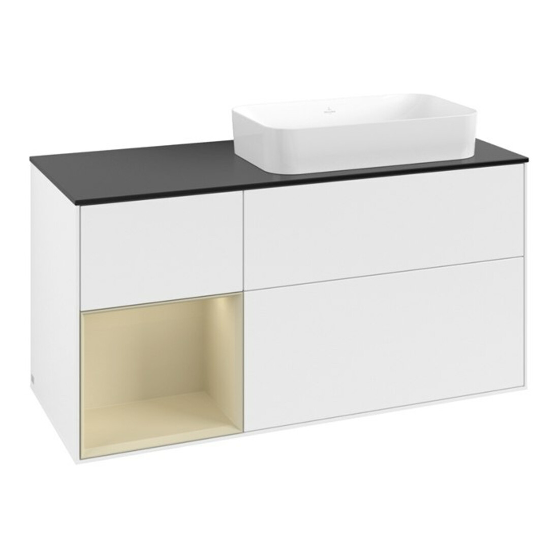 V&B Meuble sous lavabo Finion 120x60 cm, étagère gauche, gris moyen laqué, blanc laqué