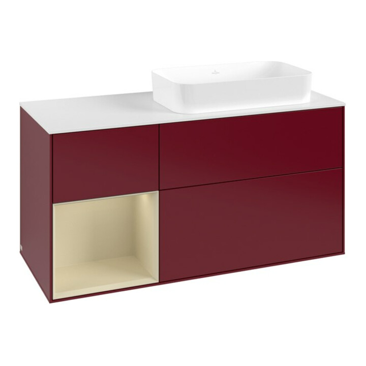 V&B Meuble sous lavabo Finion 120x60 cm, étagère gauche, gris moyen laqué, mat Peo