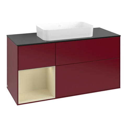 V&B Meuble sous lavabo Finion 120x60 cm, étagère gauche, gris moyen laqué, Peo mat