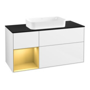 V&B Meuble sous lavabo Finion 120x60 cm, étagère gauche, laqué blanc brillant