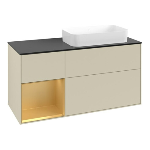 V&B Meuble sous lavabo Finion 120x60 cm, étagère gauche, laqué gris moyen