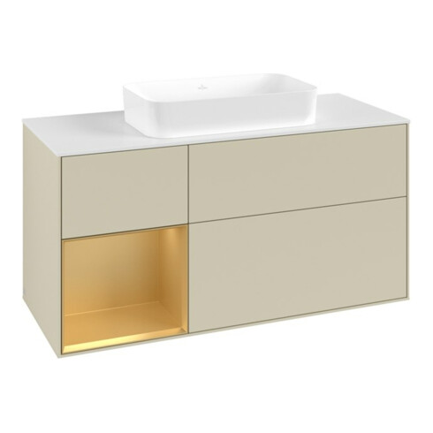 V&B Meuble sous lavabo Finion 120x60 cm, étagère gauche, laque gris moyen