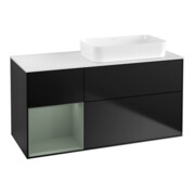 V&B Meuble sous-lavabo Finion 120x60 cm, étagère gauche, olivier mat laqué, bleu mat laqué
