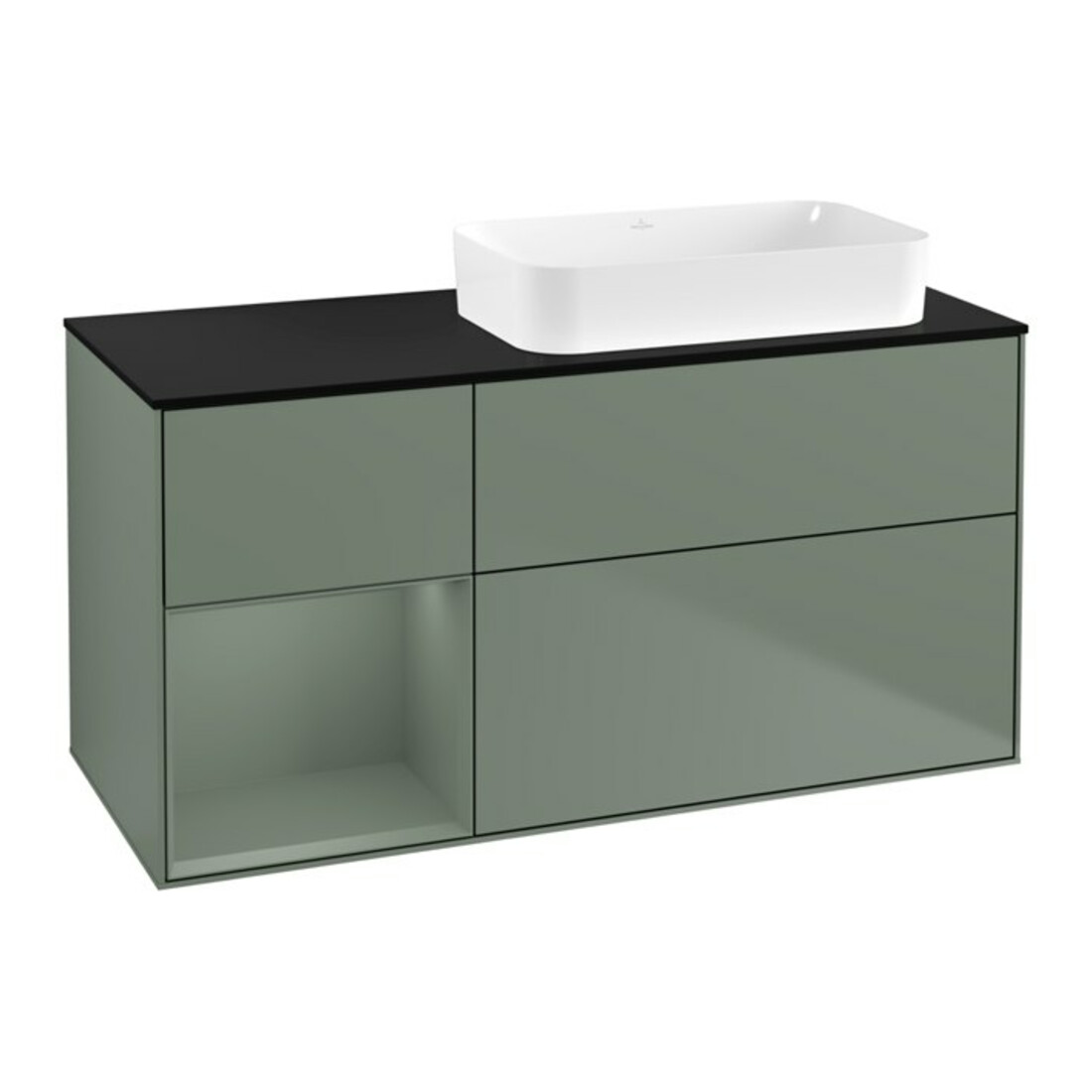 V&B Meuble sous lavabo Finion 120x60 cm, étagère gauche, olivier mat laqué, olivier mat laqué