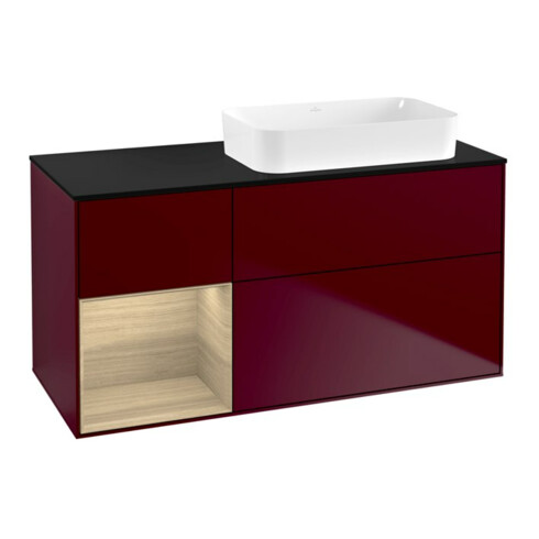 V&B Meuble sous lavabo Finion 120x60 cm, étagère gauche, placage chêne, pivoine mat