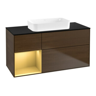V&B Meuble sous lavabo Finion 120x60 cm, étagère gauche, placage noyer